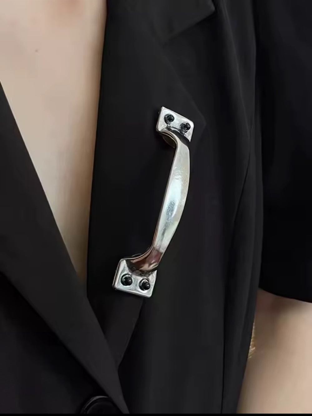 Silver Door Handle Brooch Statement Lapel Accessory
